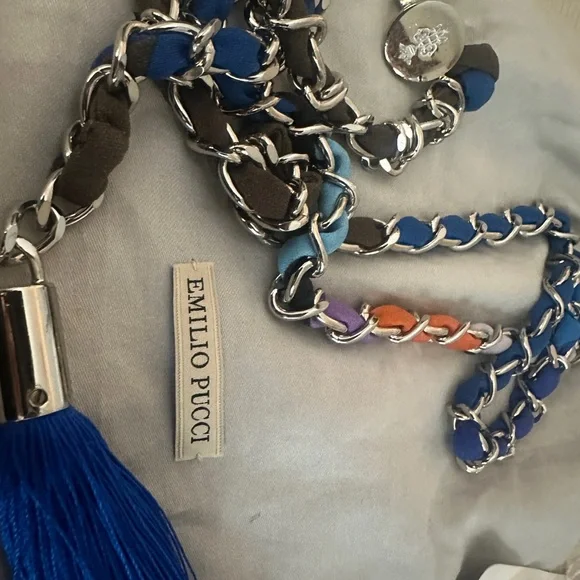 Emilio Pucci Vintage Blue/0range/Tassle Chain belt. One size - Picture 5 of 7